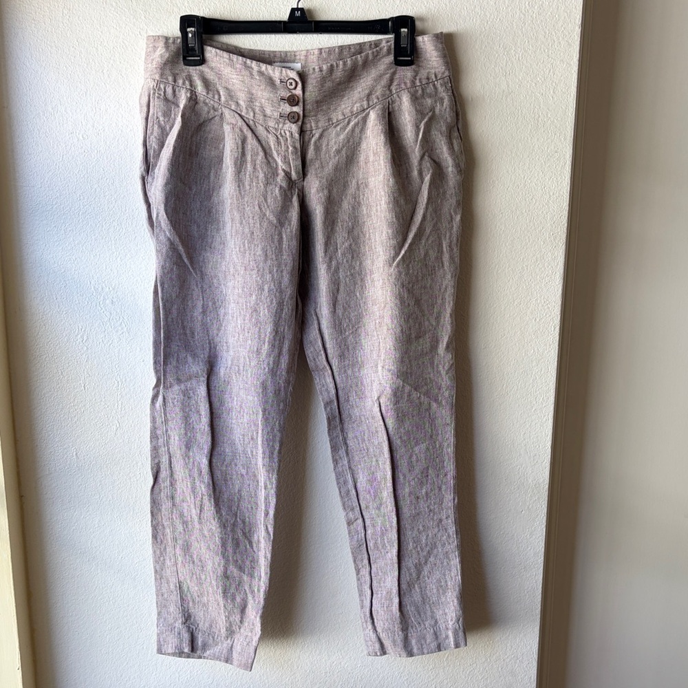 LOFT Straight Leg Linen Pants in Light Grayish Tan